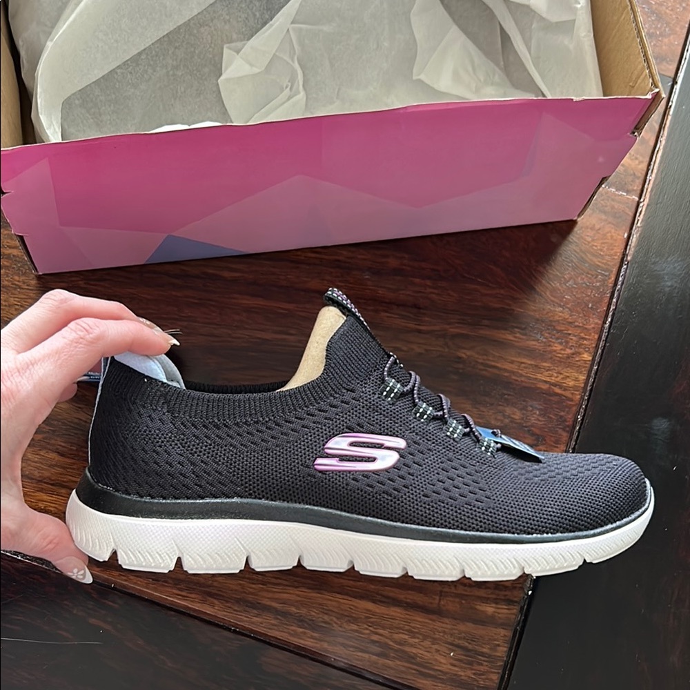 Skechers Black and White Knit Shoes